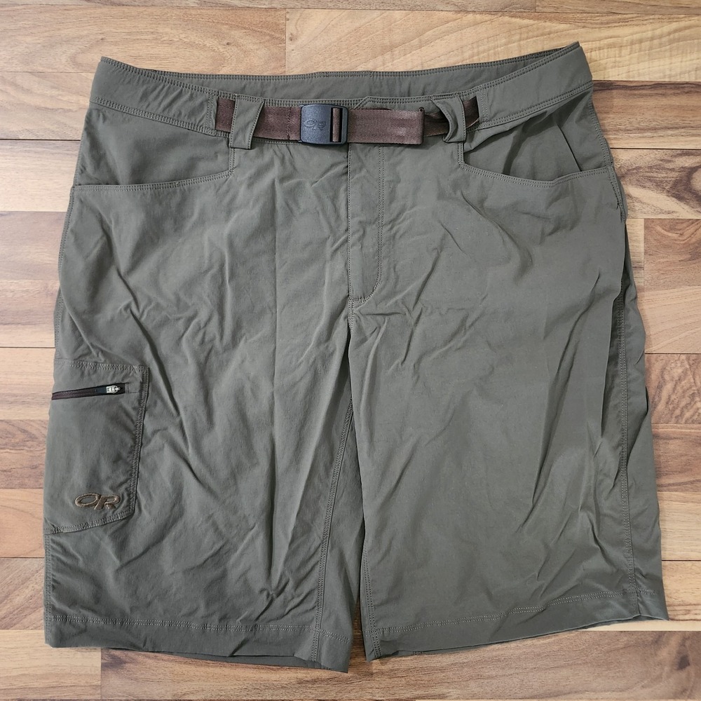 Outdoor Research Belted Equinox Shorts Olive Sz 38 Hiking Water Resistant UPF50